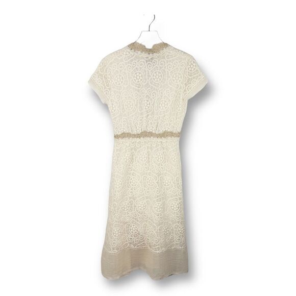 Bell by Alicia Bell Ava Cream Gauze Embroidered Eyelet Dress w/Rosette Trim Sz 4 - Picture 2 of 16